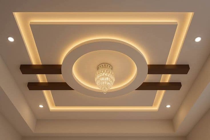 POP false ceiling with cove lighting and recessed downlights designed and installed by Furniluxe, Thane